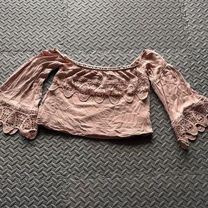 Women's Pink Lace Trim Crop Top